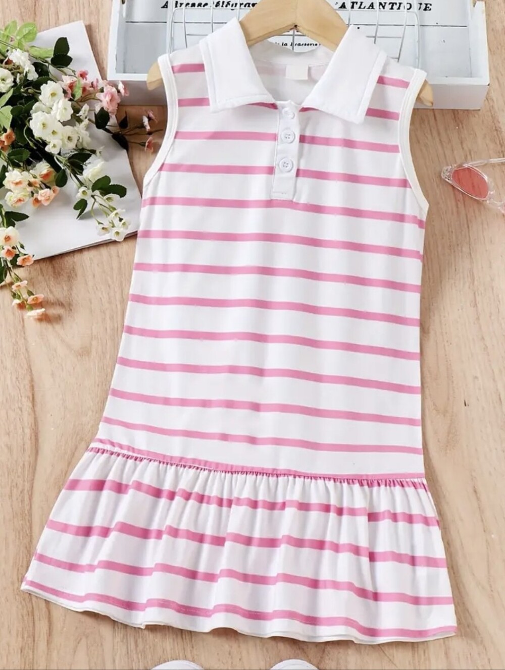 Sleeveless Pink & White Striped Polo Dress